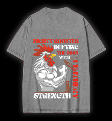 Mighty Rooster Power Vintage Washed 100% Cotton T-Shirt