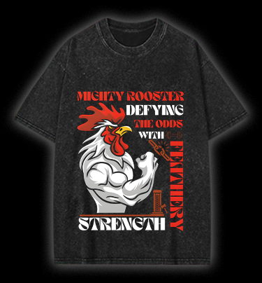 Mighty Rooster Power Vintage Washed 100% Cotton T-Shirt
