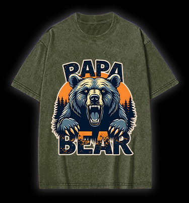 Wild Bear Papa Vintage Washed 100% Cotton T-Shirt