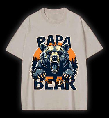 Wild Bear Papa Vintage Washed 100% Cotton T-Shirt