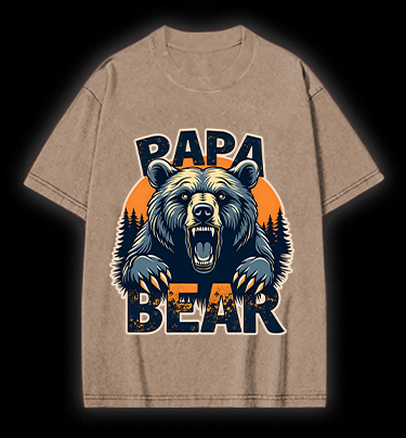 Wild Bear Papa Vintage Washed 100% Cotton T-Shirt