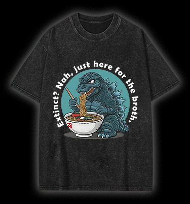 Godzilla's Ramen Time Vintage Washed 100% Cotton T-Shirt
