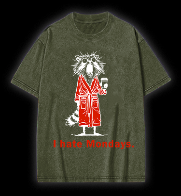 Raccoon Hates Monday Vintage Washed 100% Cotton T-Shirt