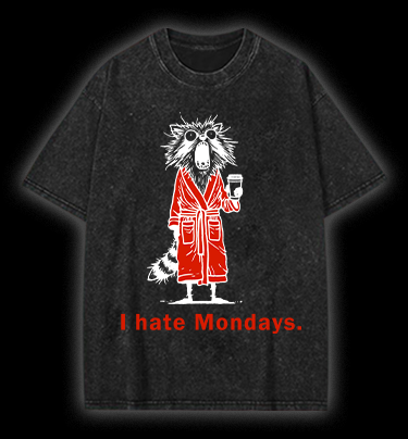 Raccoon Hates Monday Vintage Washed 100% Cotton T-Shirt