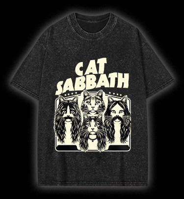 Cat Sabbath Rockers Vintage Washed 100% Cotton T-Shirt