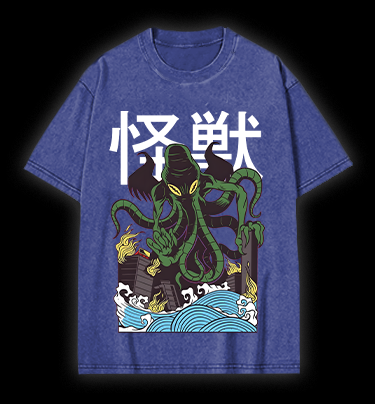 Green Cthulhu Terror Vintage Washed 100% Cotton T-Shirt