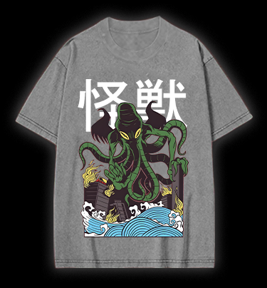 Green Cthulhu Terror Vintage Washed 100% Cotton T-Shirt