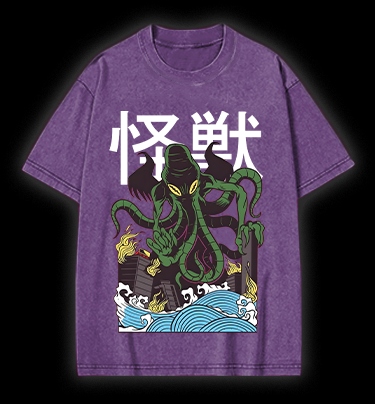 Green Cthulhu Terror Vintage Washed 100% Cotton T-Shirt
