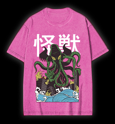 Green Cthulhu Terror Vintage Washed 100% Cotton T-Shirt