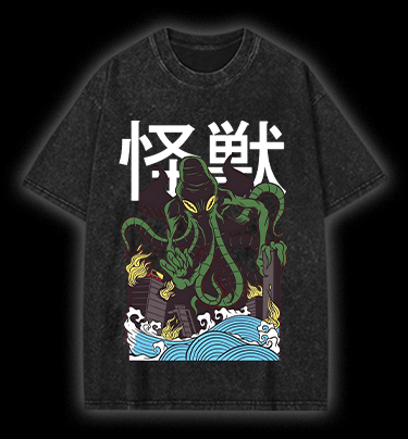 Green Cthulhu Terror Vintage Washed 100% Cotton T-Shirt