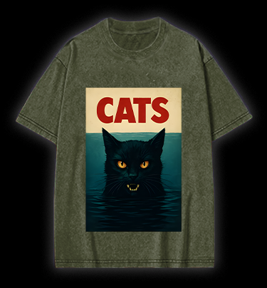 Cat In Water Surprise Vintage Washed 100% Cotton T-Shirt