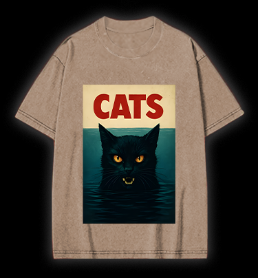 Cat In Water Surprise Vintage Washed 100% Cotton T-Shirt