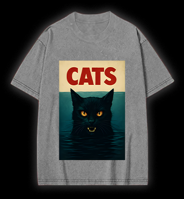 Cat In Water Surprise Vintage Washed 100% Cotton T-Shirt