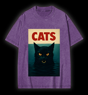 Cat In Water Surprise Vintage Washed 100% Cotton T-Shirt
