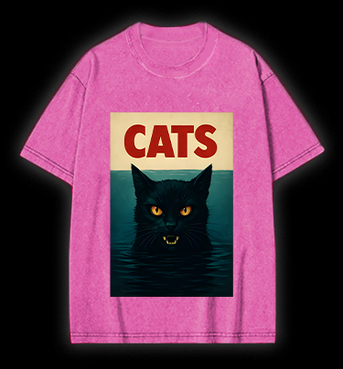 Cat In Water Surprise Vintage Washed 100% Cotton T-Shirt