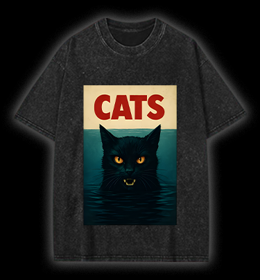 Cat In Water Surprise Vintage Washed 100% Cotton T-Shirt