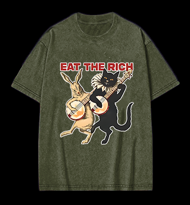 Rabbit & Cat Jam Vintage Washed 100% Cotton T-Shirt