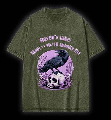 Raven's Skull Fashion Vintage Washed 100% Cotton T-Shirt