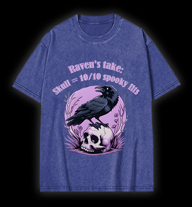 Raven's Skull Fashion Vintage Washed 100% Cotton T-Shirt