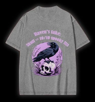 Raven's Skull Fashion Vintage Washed 100% Cotton T-Shirt