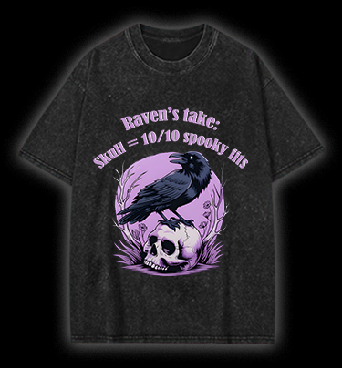 Raven's Skull Fashion Vintage Washed 100% Cotton T-Shirt