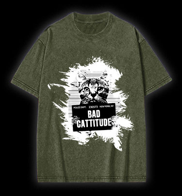 Mugshot Cat Fun Vintage Washed 100% Cotton T-Shirt