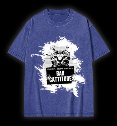 Mugshot Cat Fun Vintage Washed 100% Cotton T-Shirt