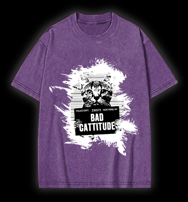 Mugshot Cat Fun Vintage Washed 100% Cotton T-Shirt