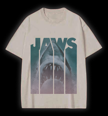 Shark's Jaws Poster Vintage Washed 100% Cotton T-Shirt