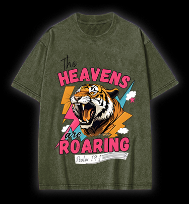 Tiger's Heavenly Roar Vintage Washed 100% Cotton T-Shirt
