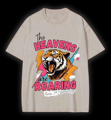 Tiger's Heavenly Roar Vintage Washed 100% Cotton T-Shirt