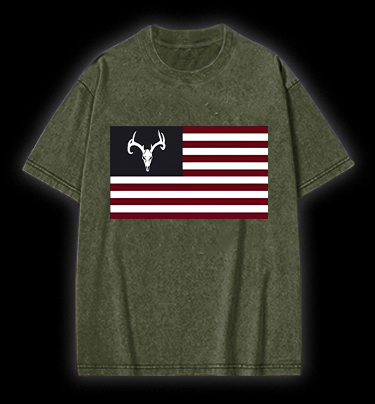 Deer Skull Flag Vintage Washed 100% Cotton T-Shirt