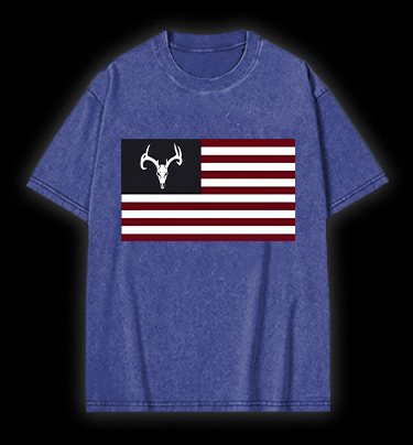 Deer Skull Flag Vintage Washed 100% Cotton T-Shirt