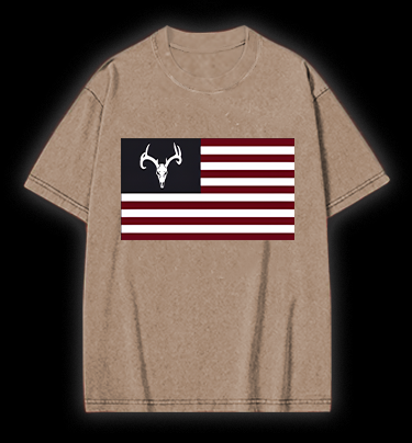 Deer Skull Flag Vintage Washed 100% Cotton T-Shirt