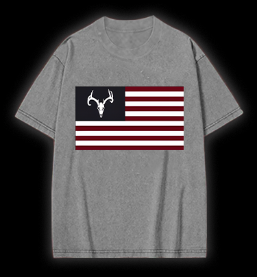 Deer Skull Flag Vintage Washed 100% Cotton T-Shirt