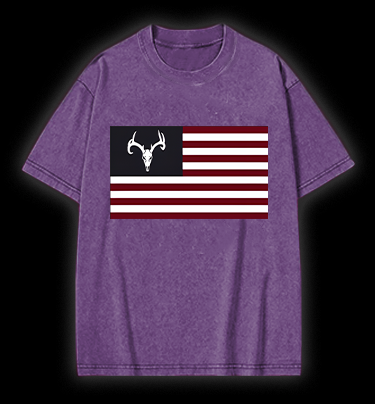 Deer Skull Flag Vintage Washed 100% Cotton T-Shirt