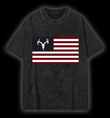 Deer Skull Flag Vintage Washed 100% Cotton T-Shirt