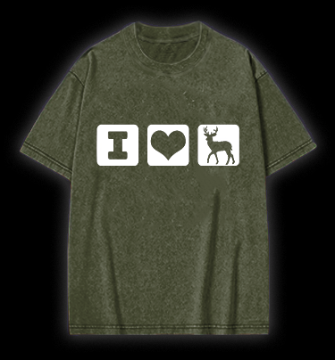 I Love Deer Icons Vintage Washed 100% Cotton T-Shirt