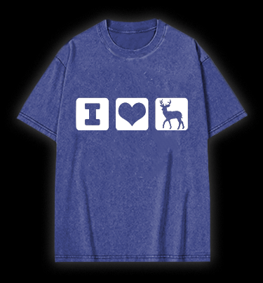 I Love Deer Icons Vintage Washed 100% Cotton T-Shirt