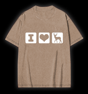 I Love Deer Icons Vintage Washed 100% Cotton T-Shirt