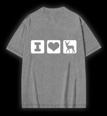 I Love Deer Icons Vintage Washed 100% Cotton T-Shirt