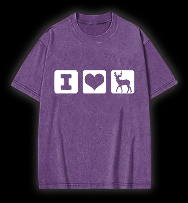 I Love Deer Icons Vintage Washed 100% Cotton T-Shirt