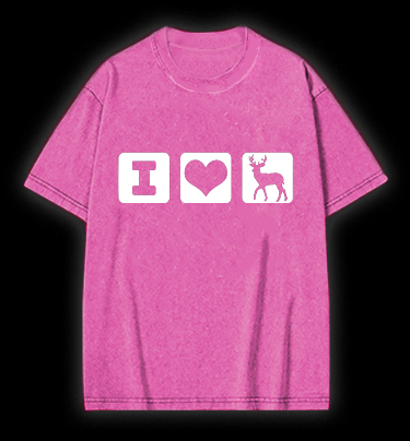 I Love Deer Icons Vintage Washed 100% Cotton T-Shirt