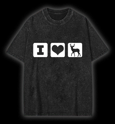 I Love Deer Icons Vintage Washed 100% Cotton T-Shirt