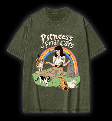 Cat Princess Fun Vintage Washed 100% Cotton T-Shirt