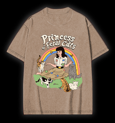 Cat Princess Fun Vintage Washed 100% Cotton T-Shirt