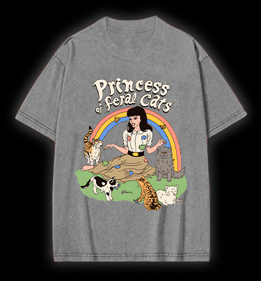 Cat Princess Fun Vintage Washed 100% Cotton T-Shirt