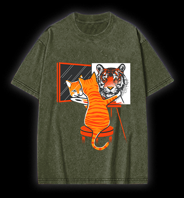Cat's Tiger Illusion Vintage Washed 100% Cotton T-Shirt