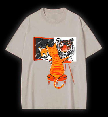 Cat's Tiger Illusion Vintage Washed 100% Cotton T-Shirt