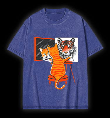 Cat's Tiger Illusion Vintage Washed 100% Cotton T-Shirt